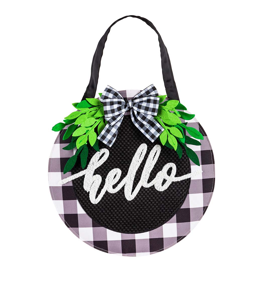 Buffalo Check Green Foliage Hello Hanging Door Décor