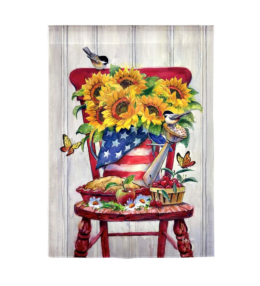 Americana Watering Can with Sunflowers Textured Suede Garden Flag