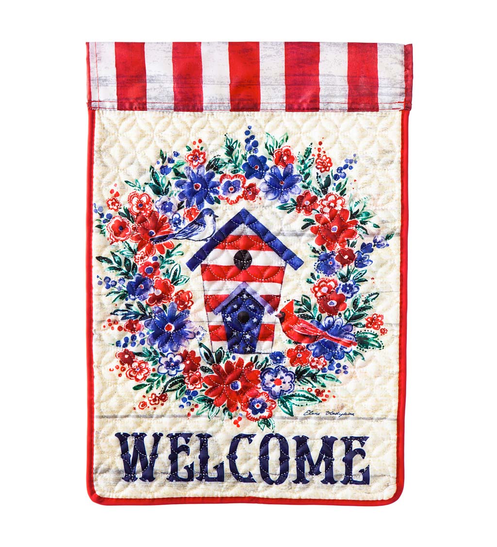Americana Birdhouse Welcome Quilted Garden Flag