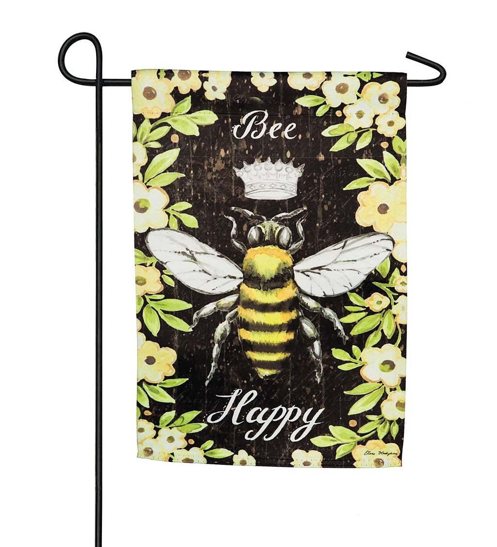 Bee Happy Queen Bee Suede Garden Flag