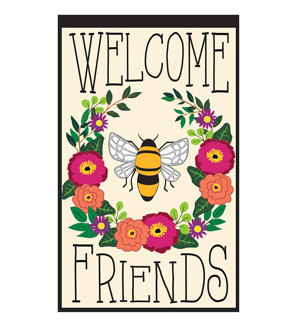 Welcome Friends Bee and Flowers Applique House Flag