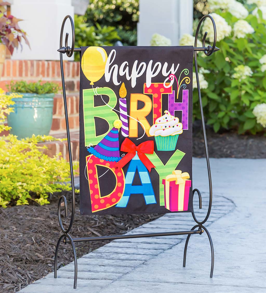 Happy Birthday Garden Linen Flag