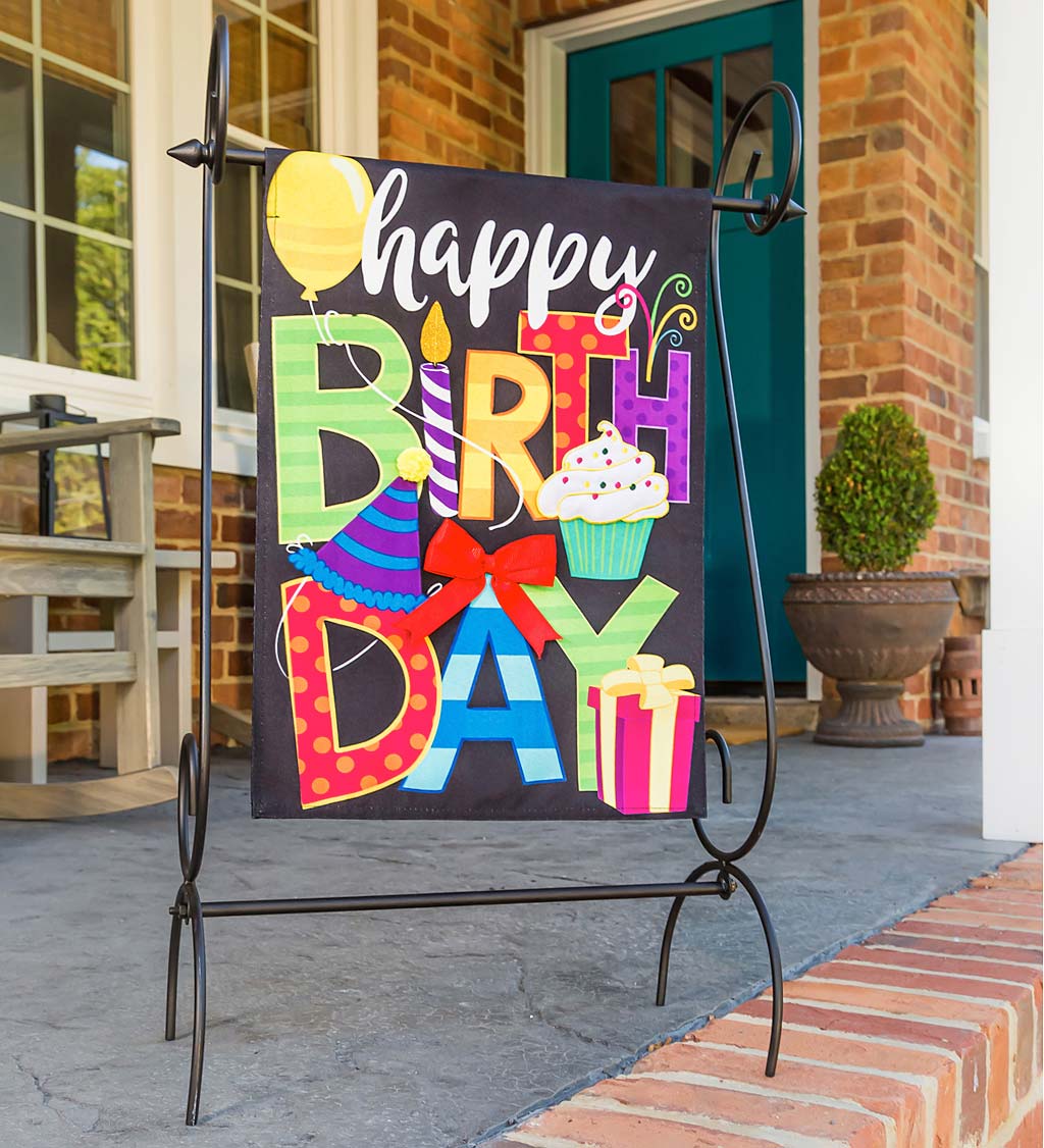 Happy Birthday Garden Linen Flag