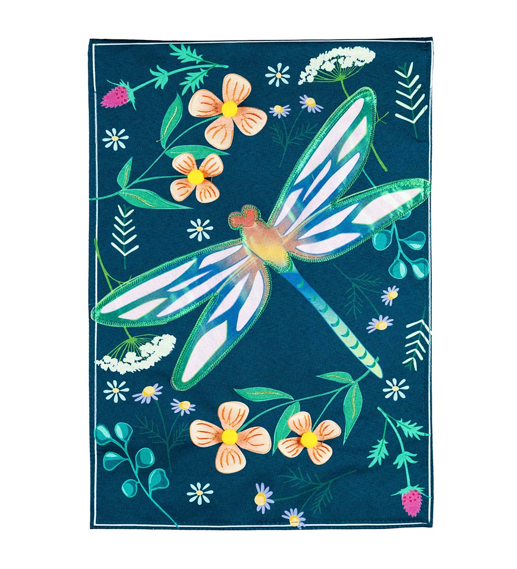 Dragonfly and Flowers Linen House Flag