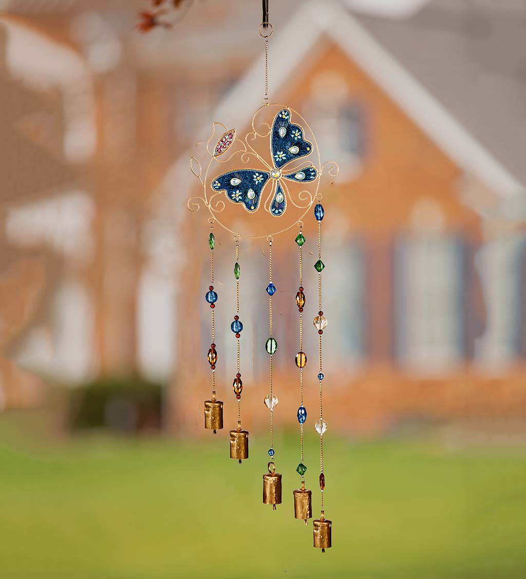 Blue Butterfly Beaded Wind Chime