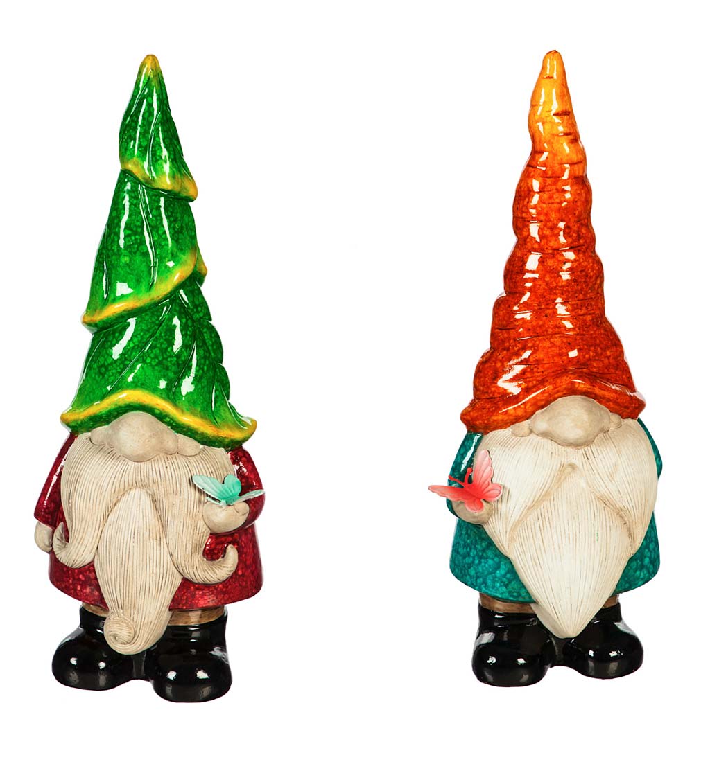 Ceramic Gnomes with Butterflies Garden Statues, Set of 2