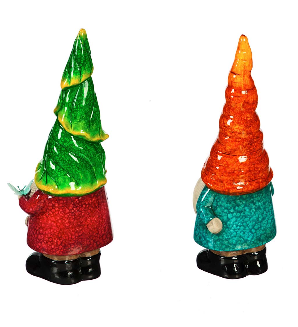 Ceramic Gnomes with Butterflies Garden Statues, Set of 2