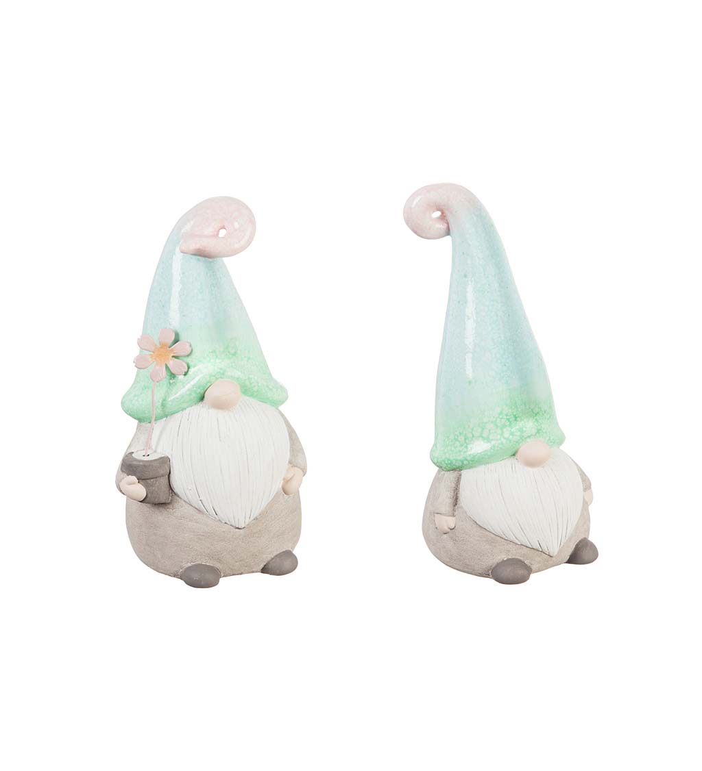 Ceramic Garden Gnomes with Ombre Hats, Set of 2