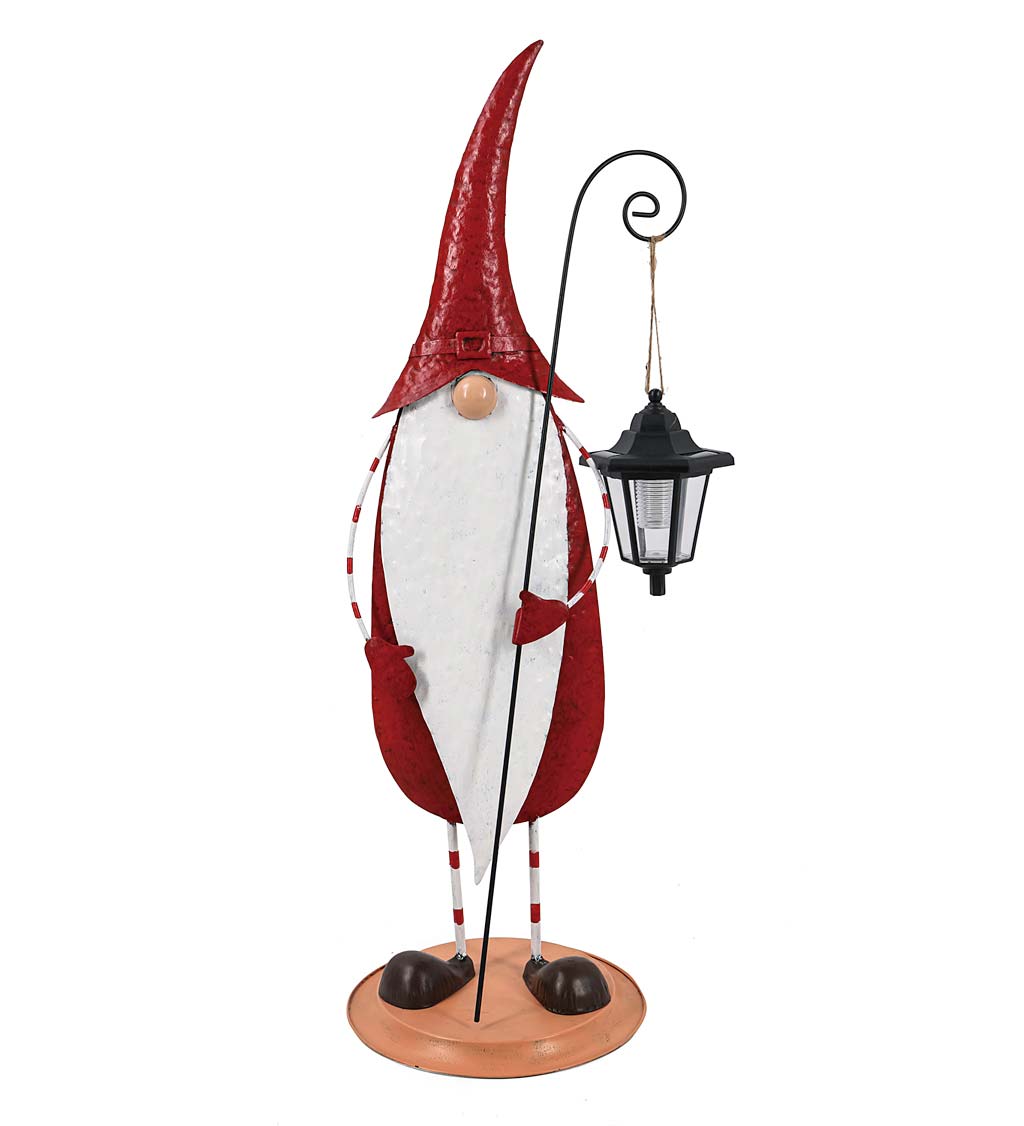Tall Holiday Garden Gnome with Solar Lantern