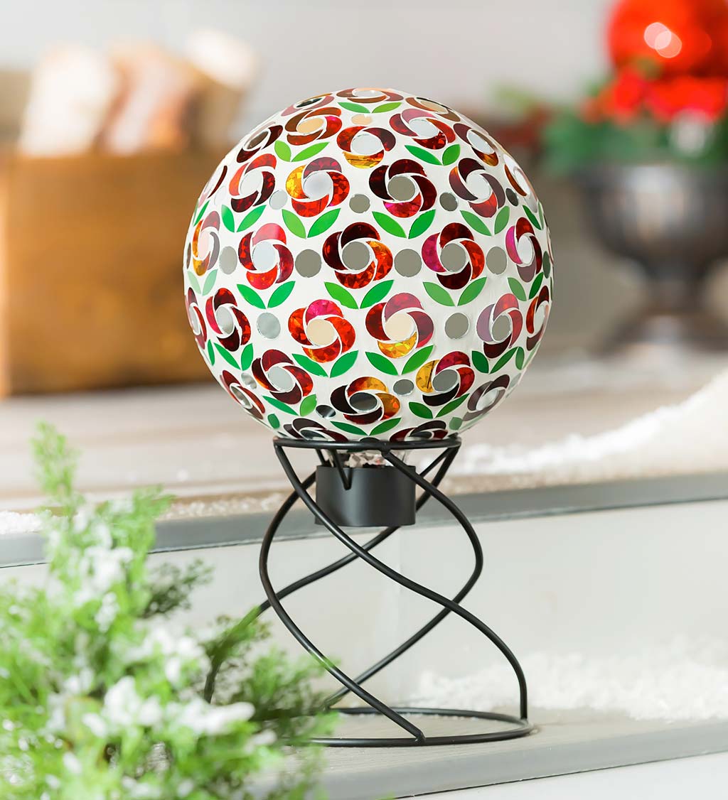 Poinsettia Mosaic Glass Gazing Ball