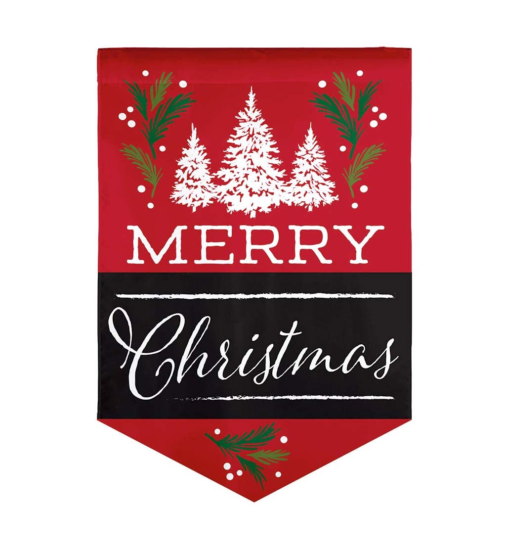 Merry Christmas With White Pine Trees Burlap Garden Flag