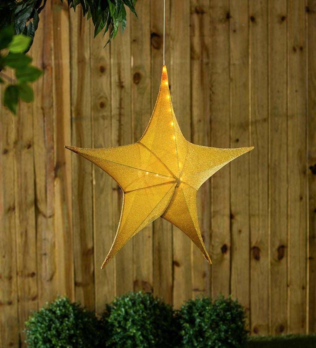 Lighted Hanging Fabric Star, Large Gold