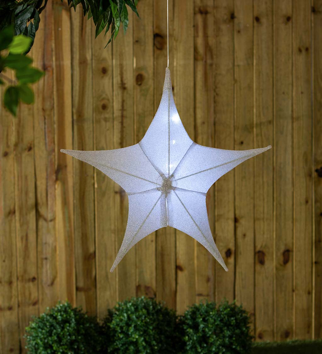 Lighted Hanging Fabric Star, Large Silver