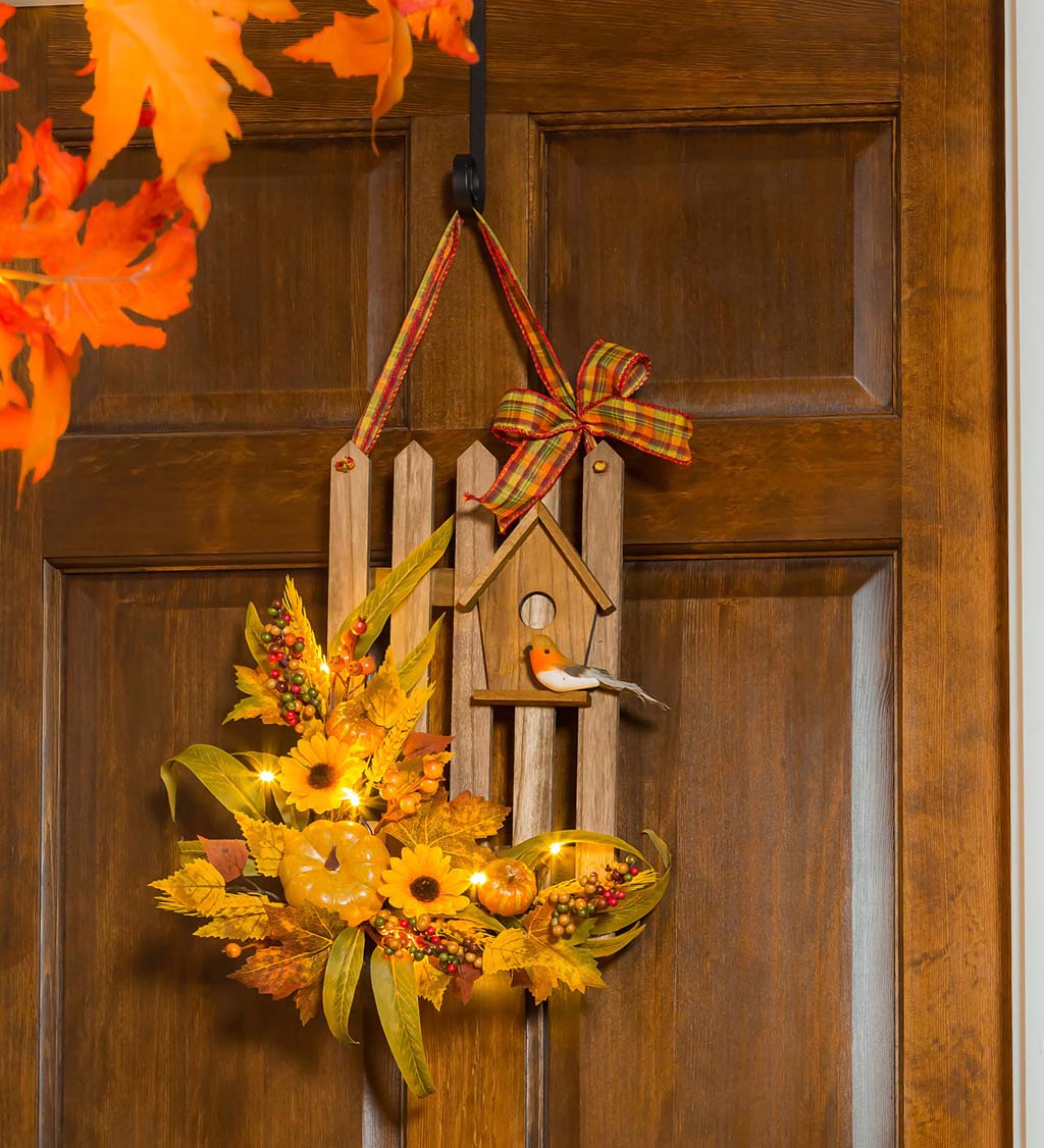 Light- Up Fence and Birdhouse Harvest Wall Art