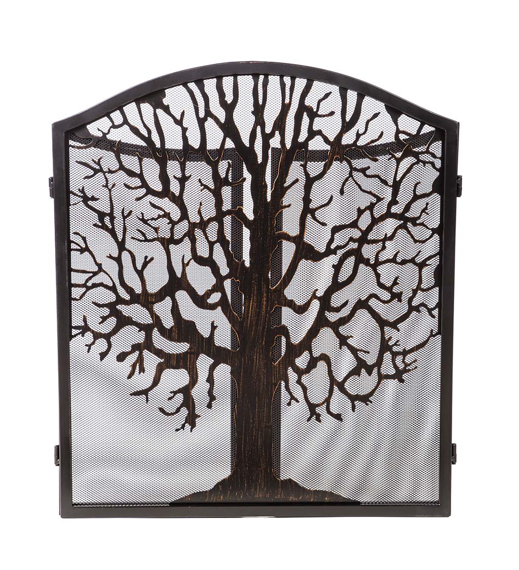 Tri-Fold Tree of Life Fireplace Screen and Spark Guard