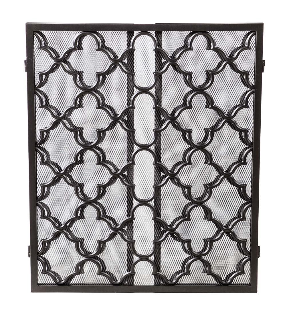 Tri-Fold Geometric Fireplace Screen and Spark Guard