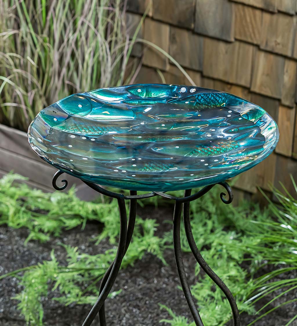 Shimmering School of Fish Glass Birdbath Basin