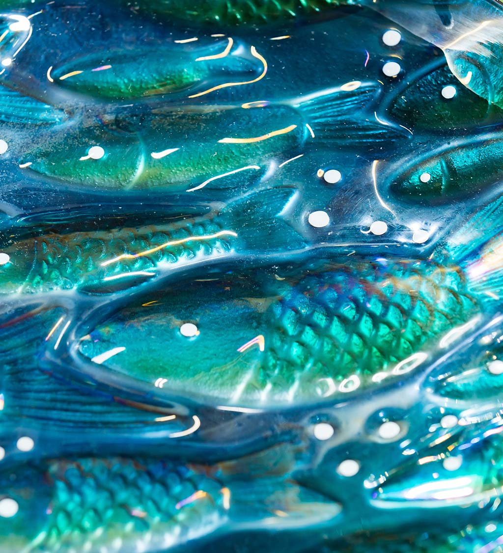 Shimmering School of Fish Glass Birdbath Basin