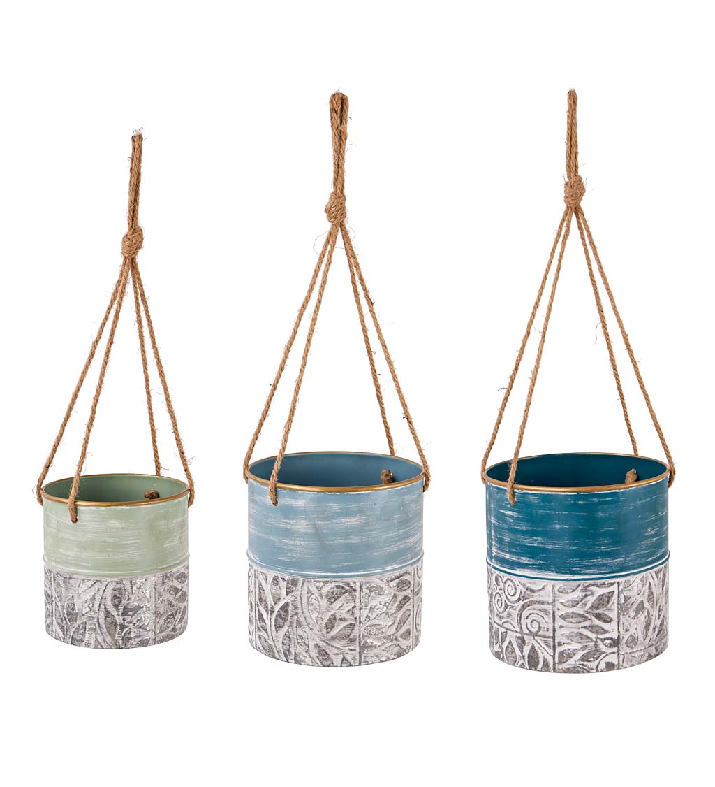 Painted Metal Hanging Planters, Set of 3