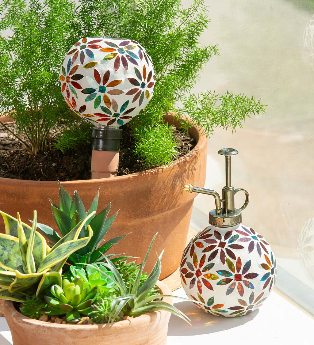 Mosaic Watering Globes with Coordinated Misters Set