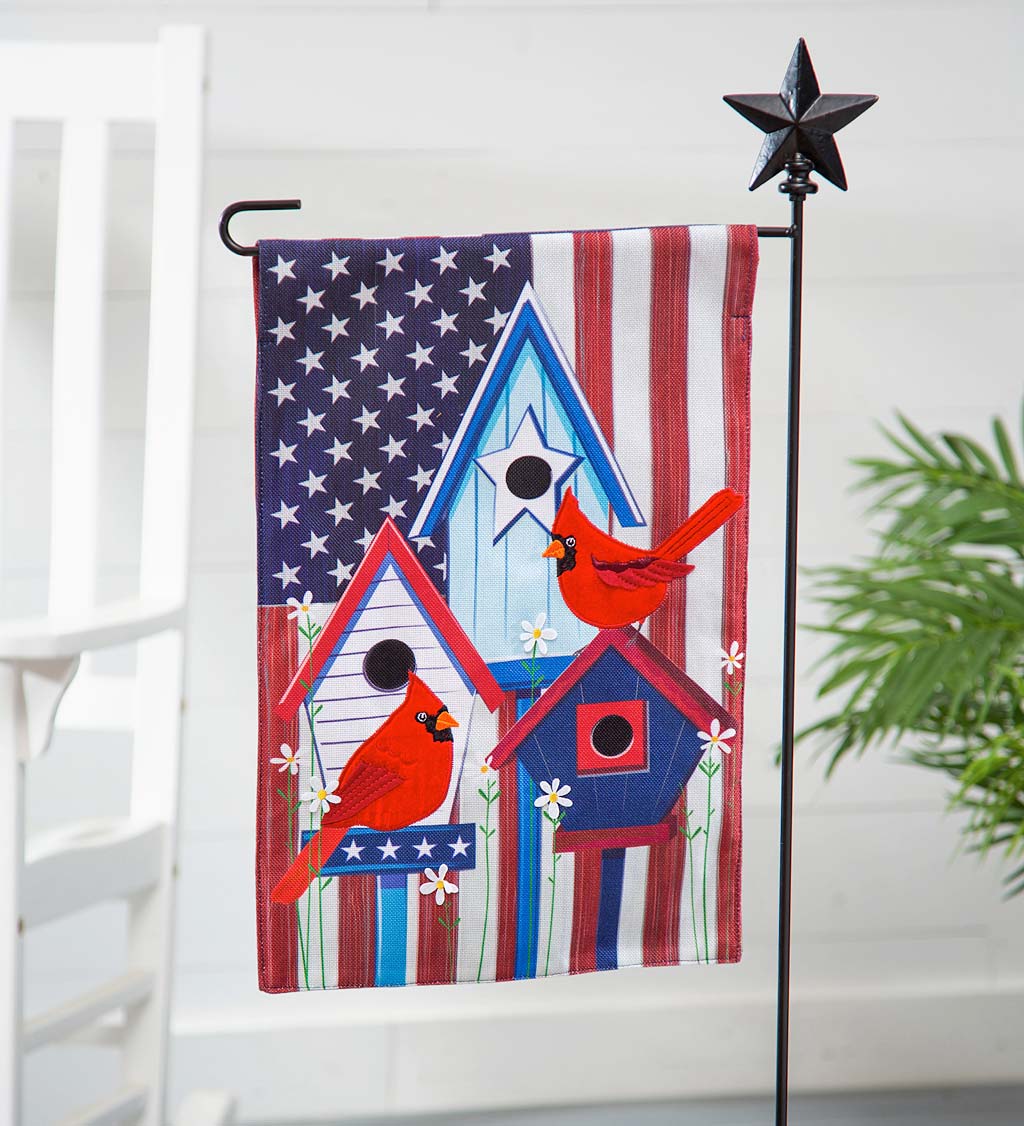 Patriotic Birdhouses Burlap Garden Flag