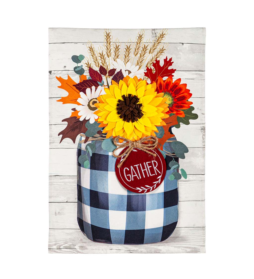 Fall Check Mason Jar Linen Garden Flag