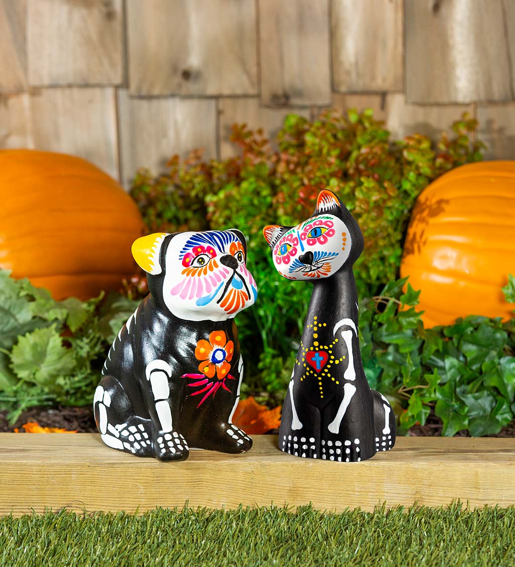 Ceramic Halloween Day of the Dead Skeleton Animal Garden Statue