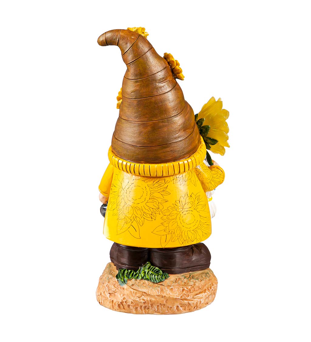 LED Polyresin Sunflower Gnomes Table Décor, Set of 2