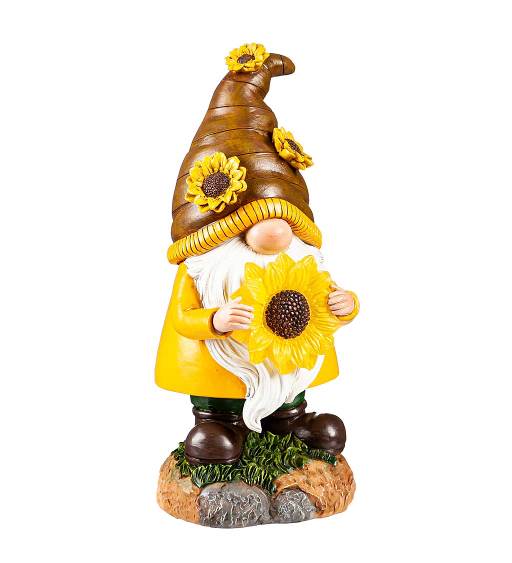 LED Polyresin Sunflower Gnomes Table Décor, Set of 2