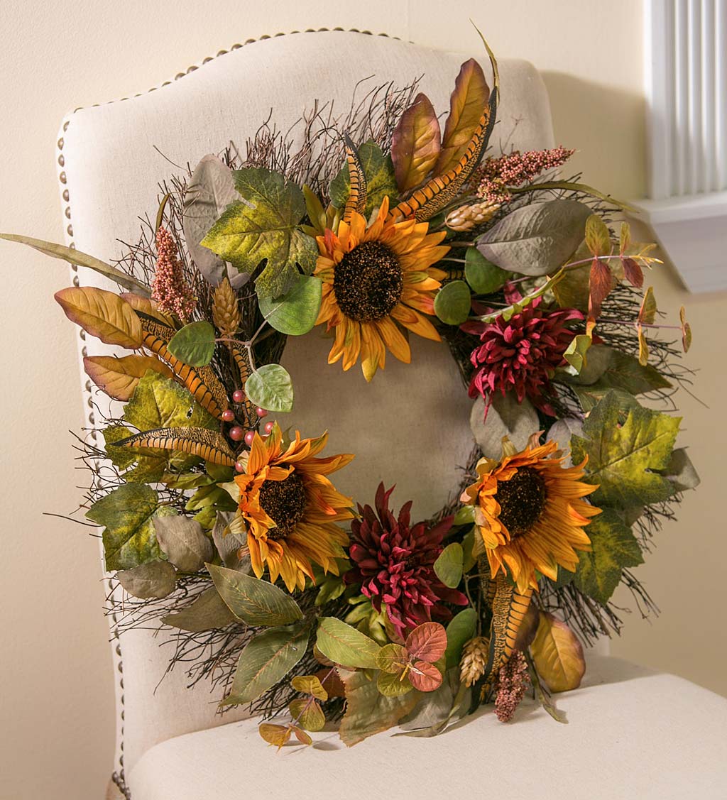 Sunflowers and Feathers Wreath