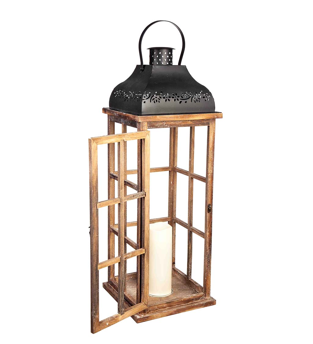 Nested Wood and Metal Lantern Set with LED Candles