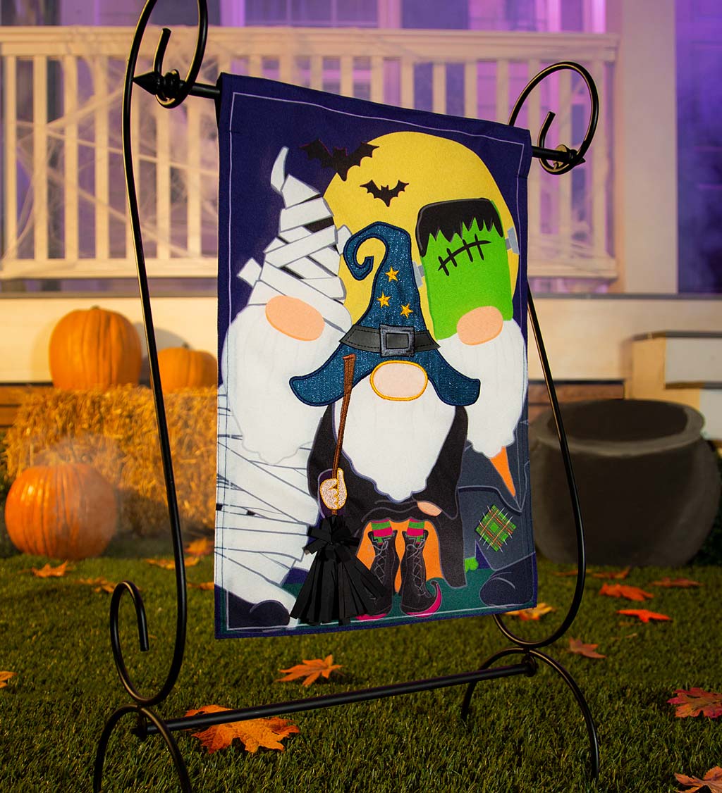 Trick-or-Treat Gnomes Linen Garden Flag