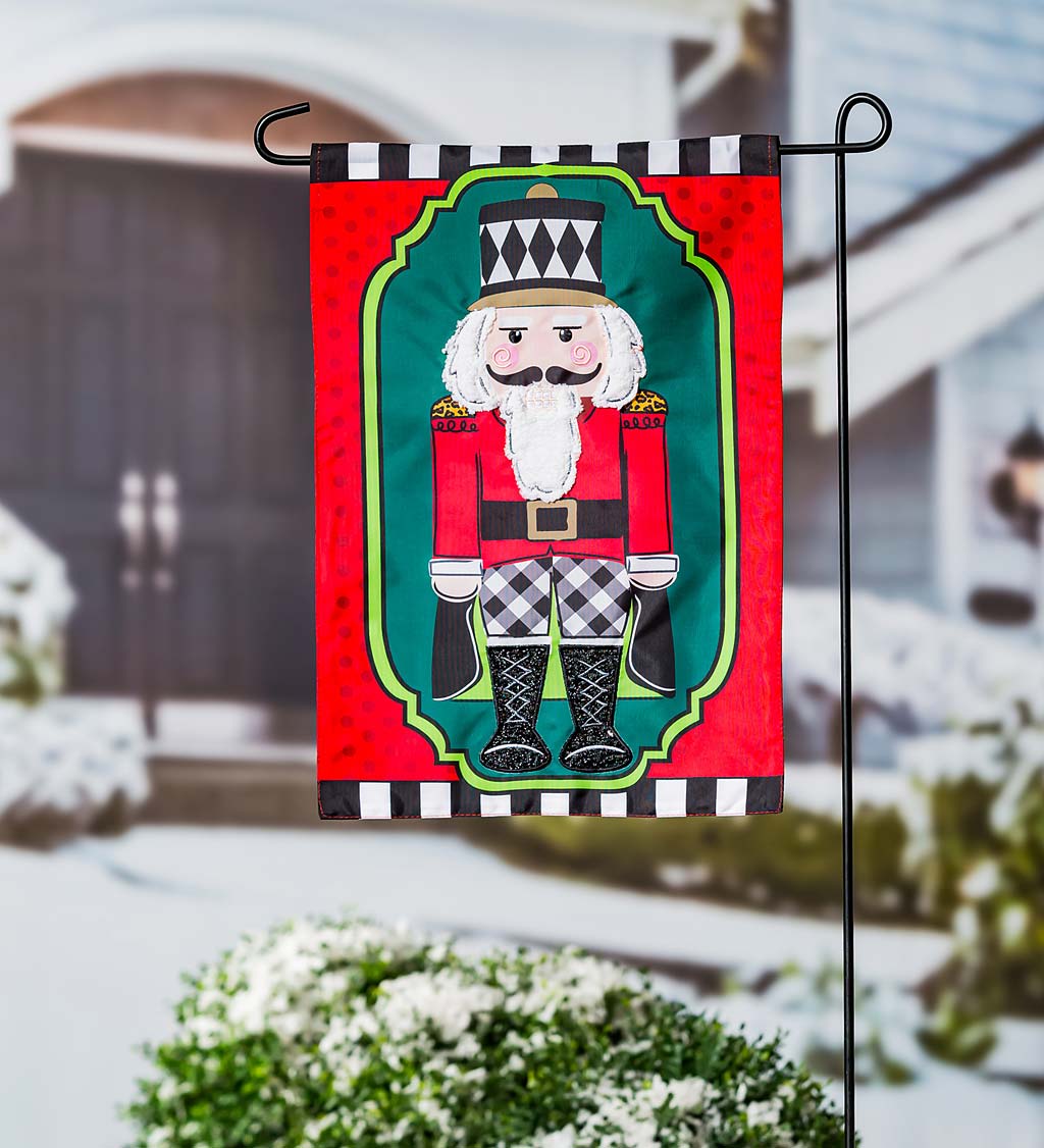 Patterned Nutcracker Applique Garden Flag