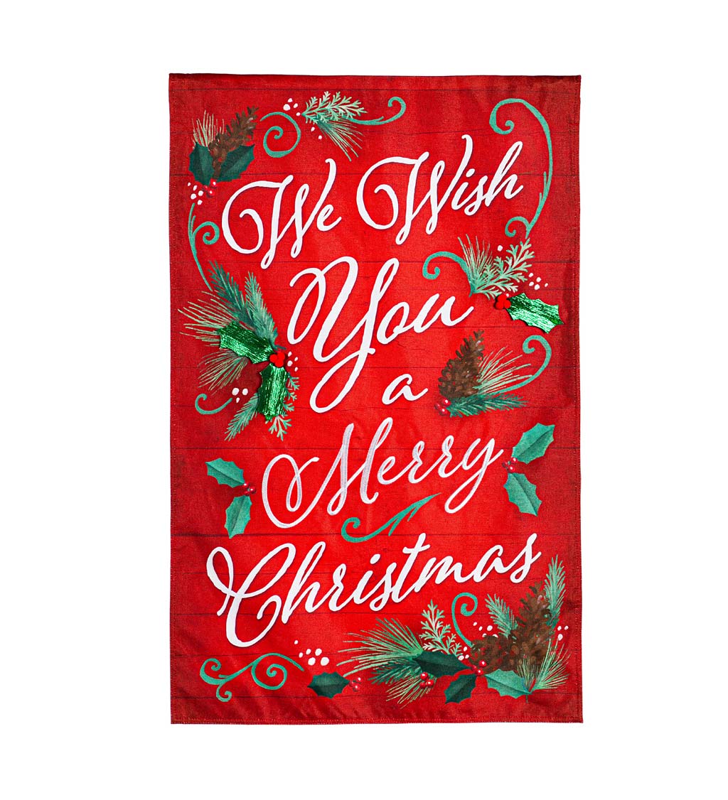 We Wish You a Merry Christmas Burlap House Flag