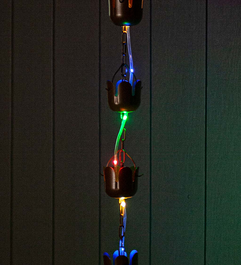 Metal Tulips Rain Chain with Solar-Powered LED Lights
