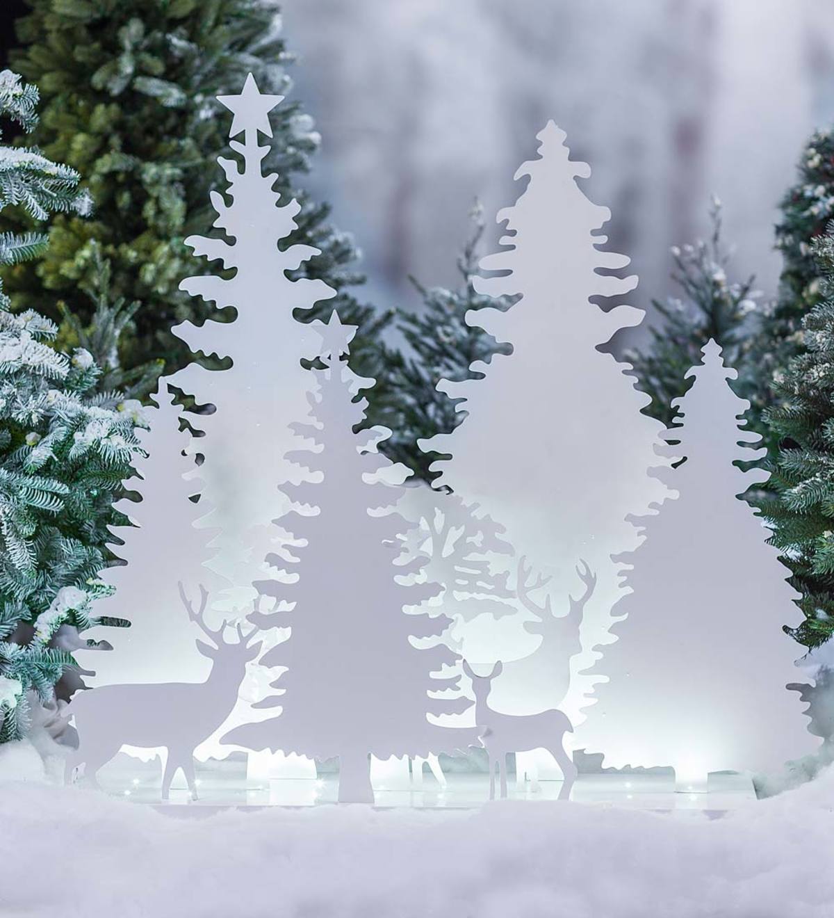 Lighted Metal Deer and Trees Silhouettes Diorama