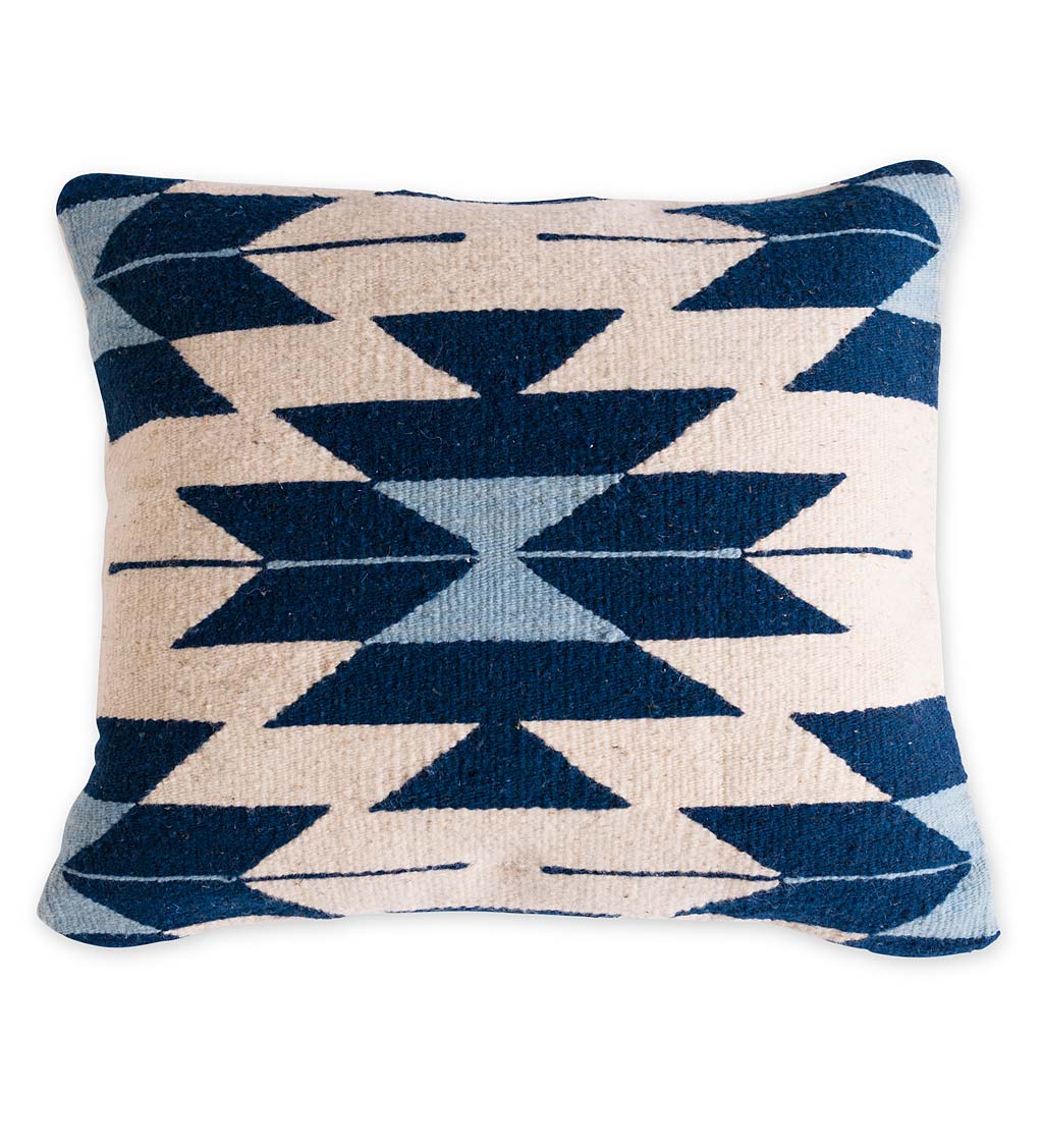 Mexican Pedal Loom Pillow Cover- Aztec Blue