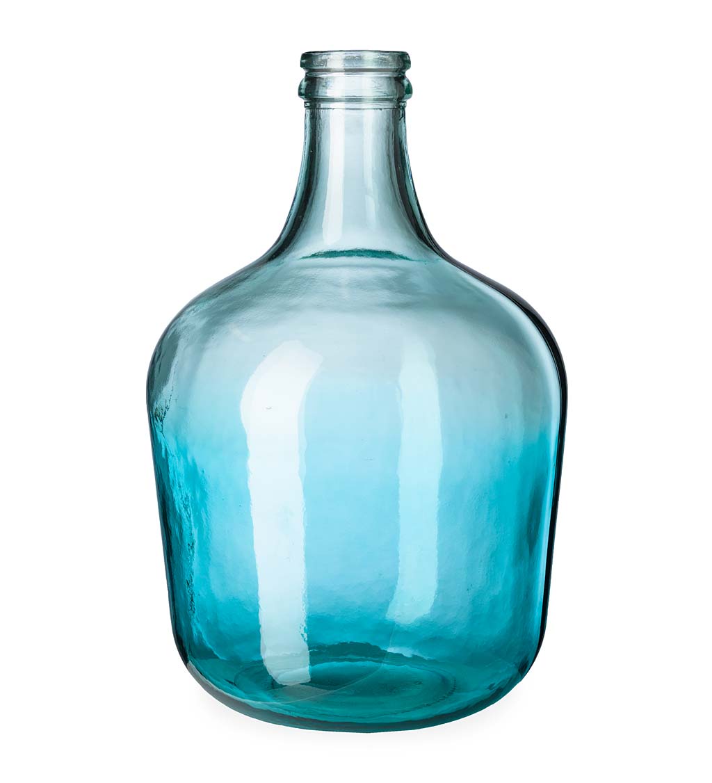 Ocean Blue Recycled Glass Vase, Tall