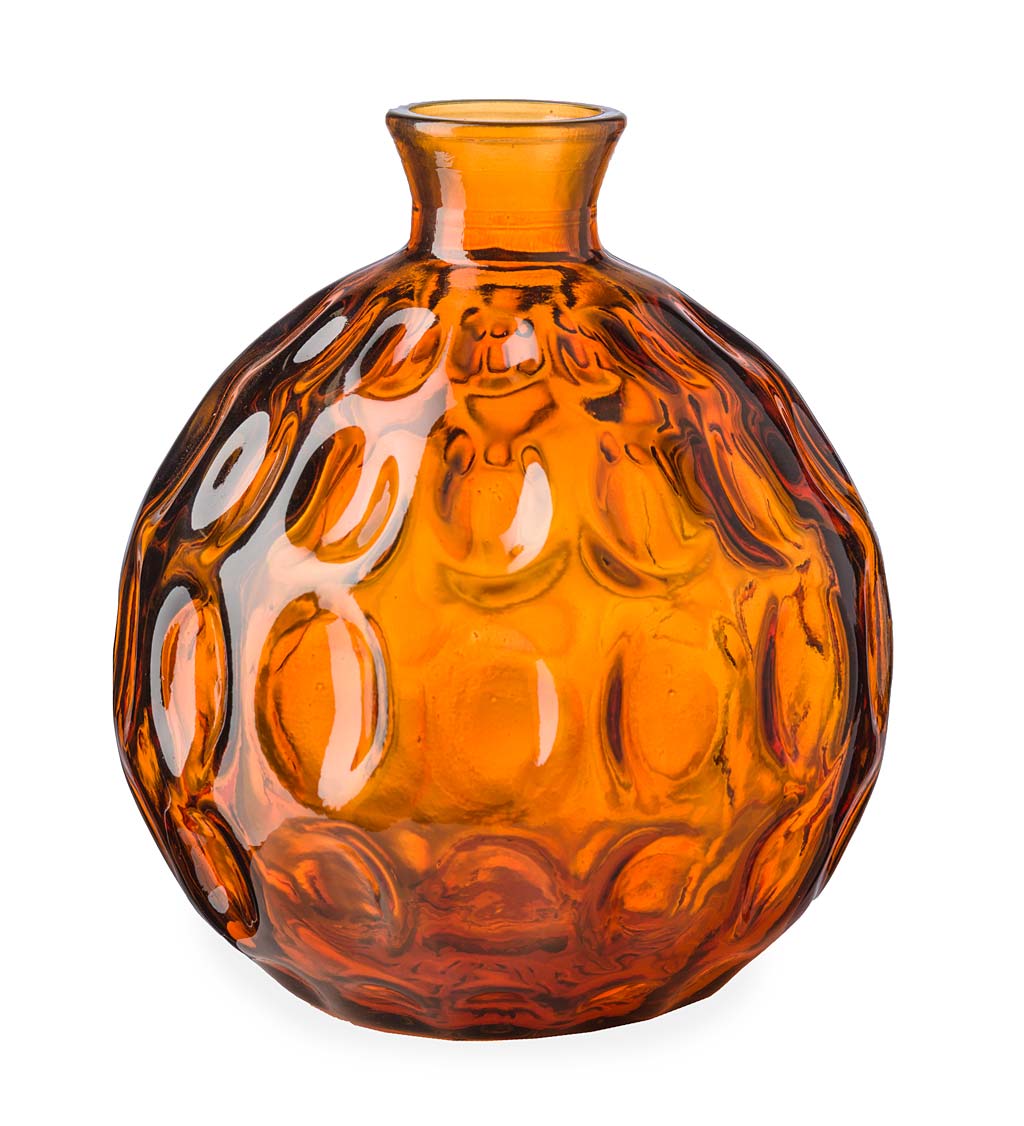 Dune Round Recycled Dimpled Glass Vase, 7.5"H