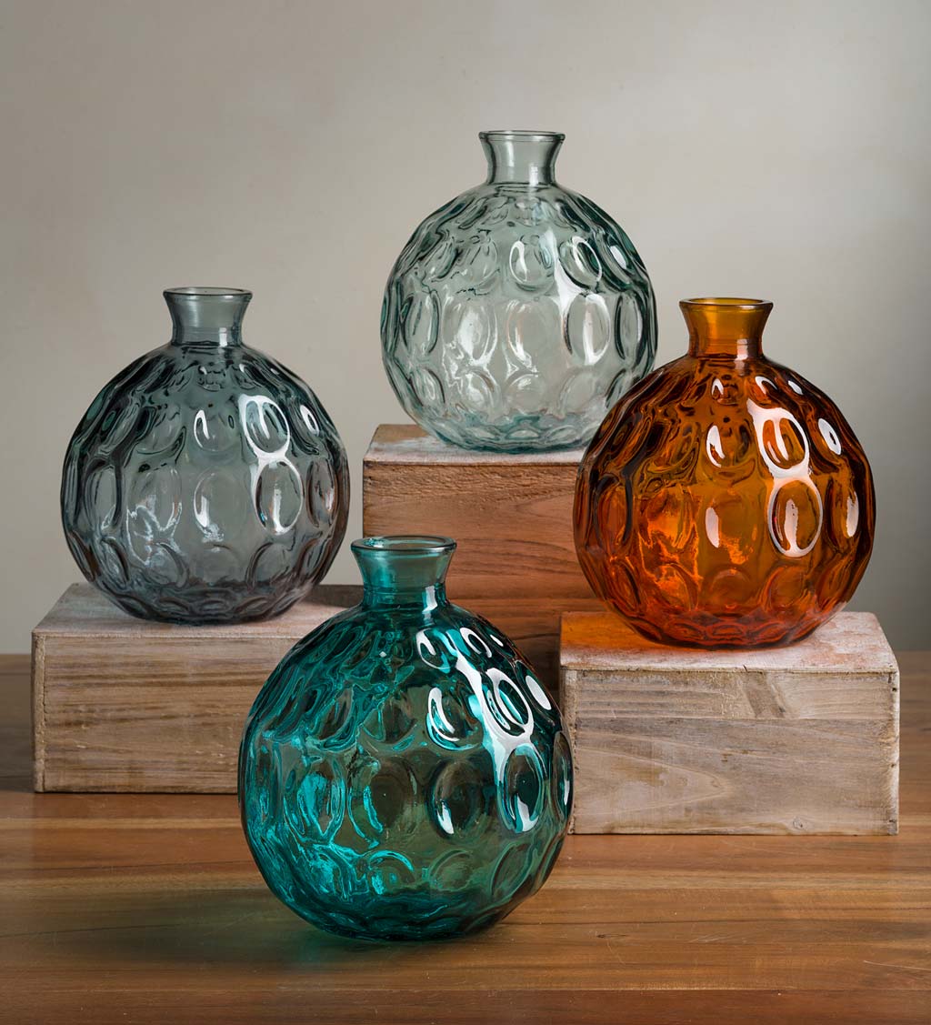 Dune Round Recycled Dimpled Glass Vase, 7.5"H