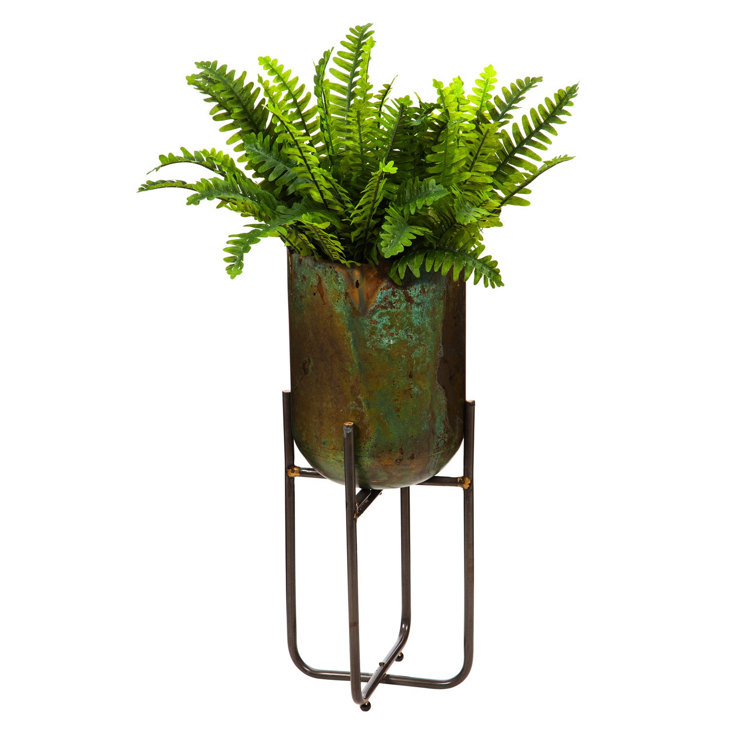 Metallic Patina-Finish Standing Planters, Set of 3