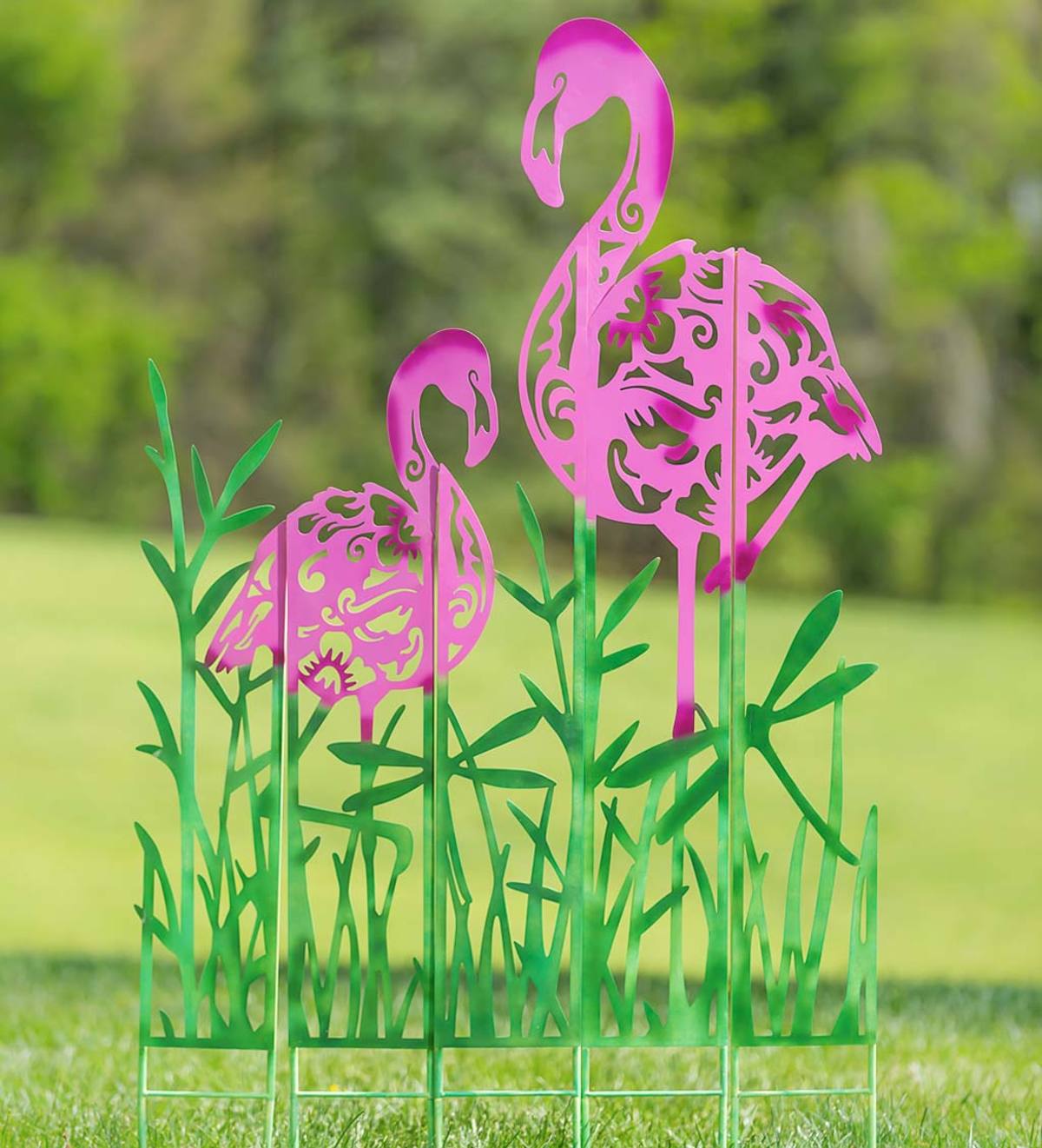 Metal Flamingo Landscape Panel Stakes, Set of 5