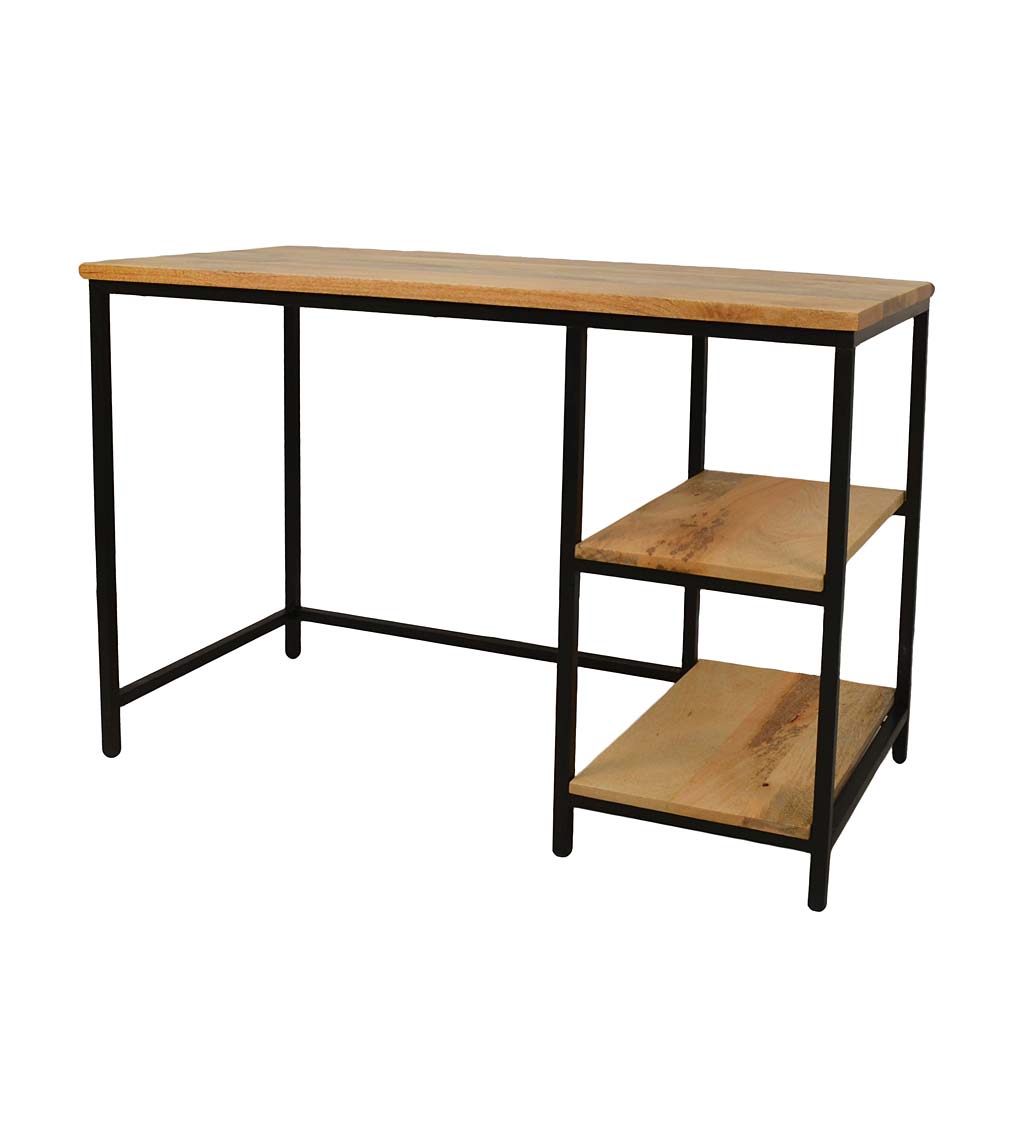 Industrial-Style Wood and Metal Desk with Shelves swatch image