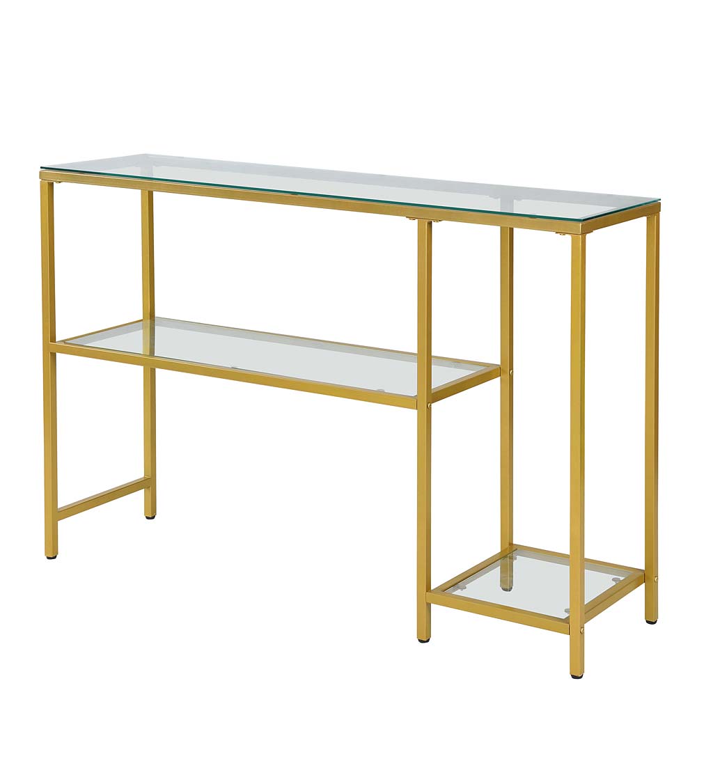 Multi-Functional Tempered Glass Console Table with Shelves - Gold