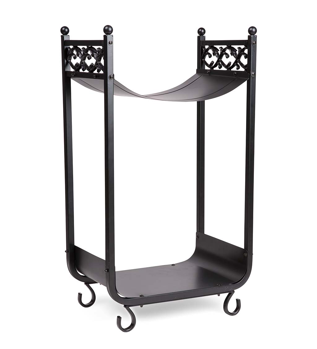 Compact Log Rack, Cast Iron with Scrollwork Design