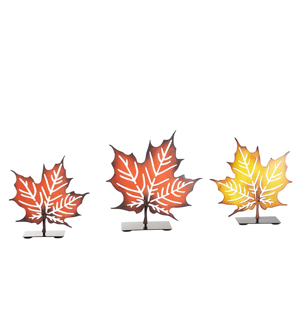 Wall/Tabletop Décor Painted Metal Maple Leaves Art, Set of 3