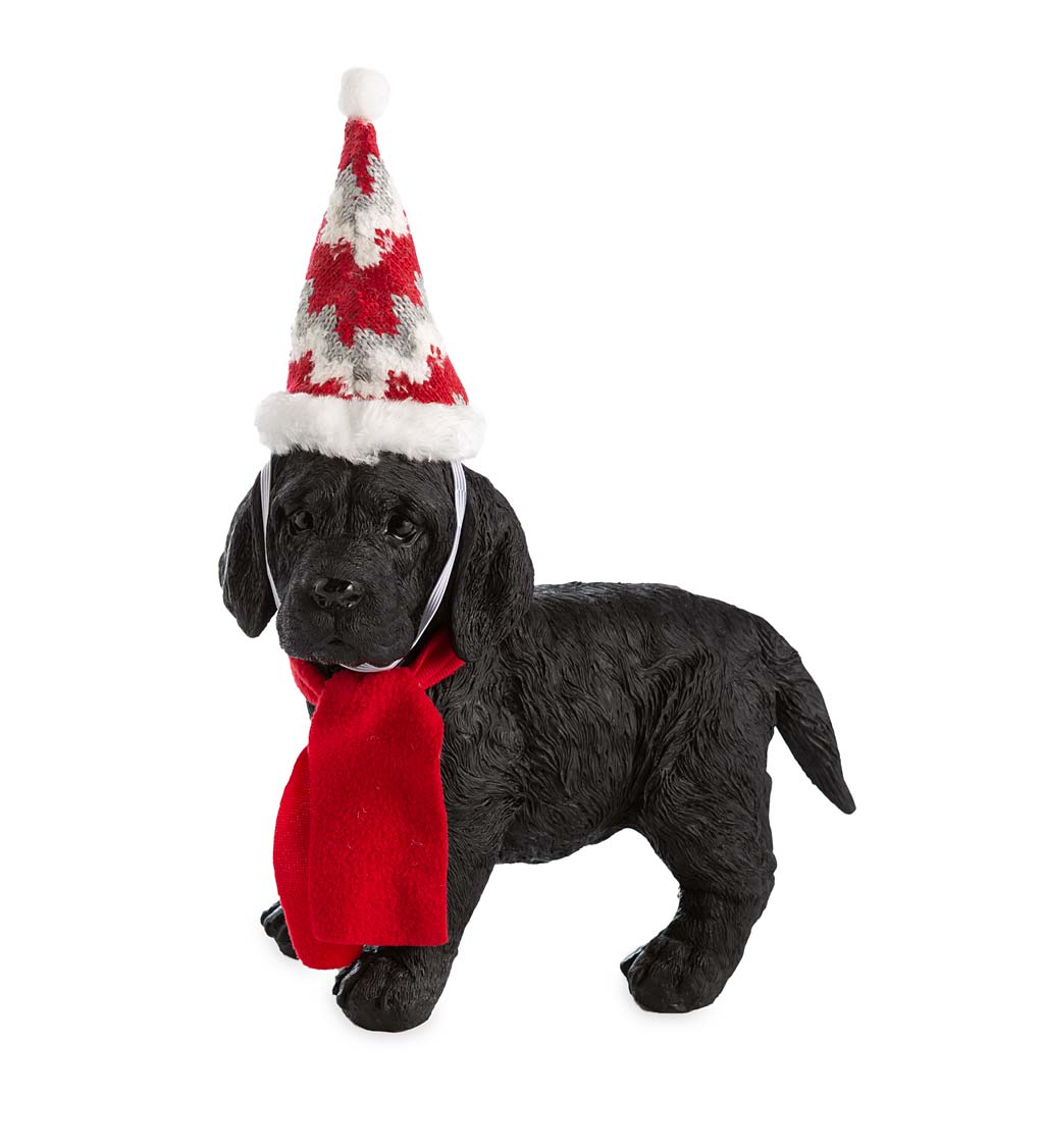 Holiday Labrador Puppy Statue with Hat and Scarf