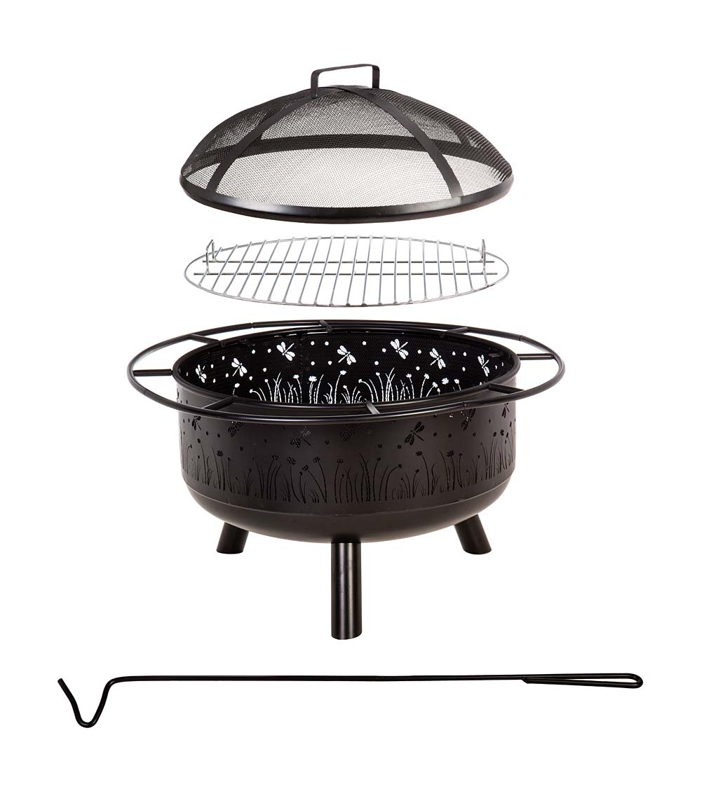 Meadow Wood Burning Fire Pit With Cutout Design - Black