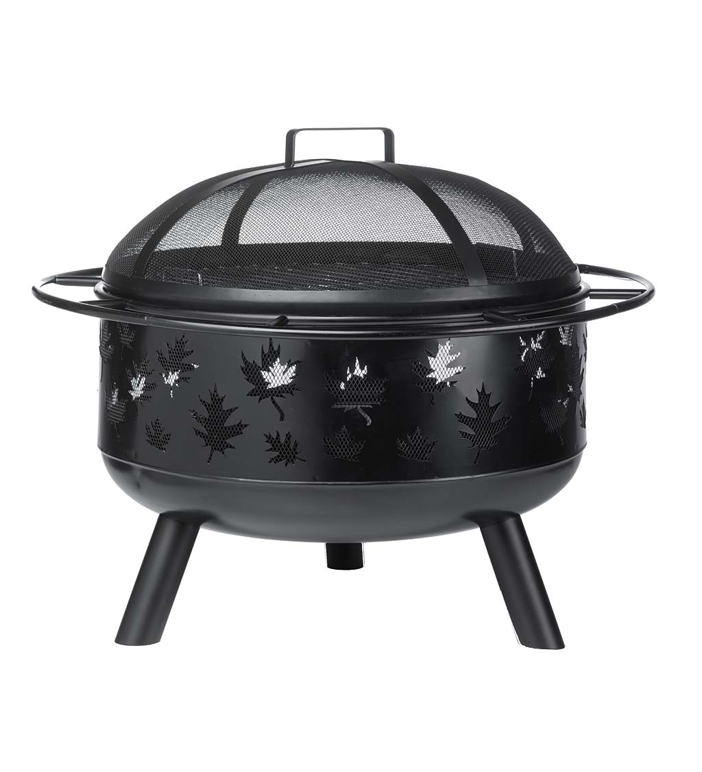 Maple Leaves Wood Burning Fire Pit With Cutout Design