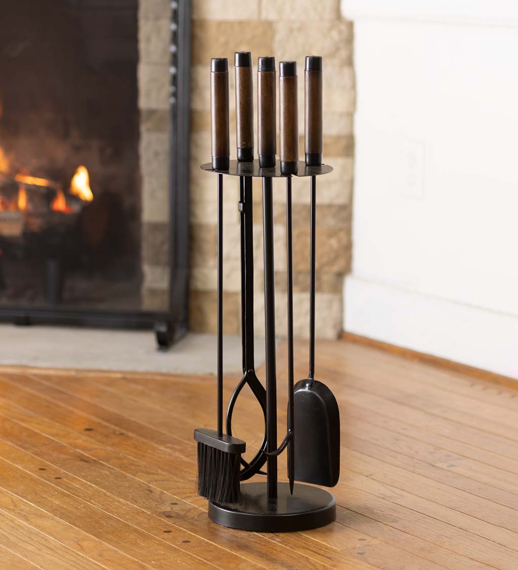 Burnished Wood 4-Piece Fireplace Tool Set
